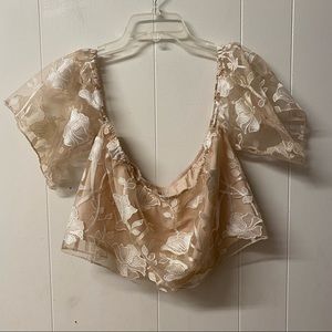 Tobi Off Shoulder Lace Nude Crop Top Size M